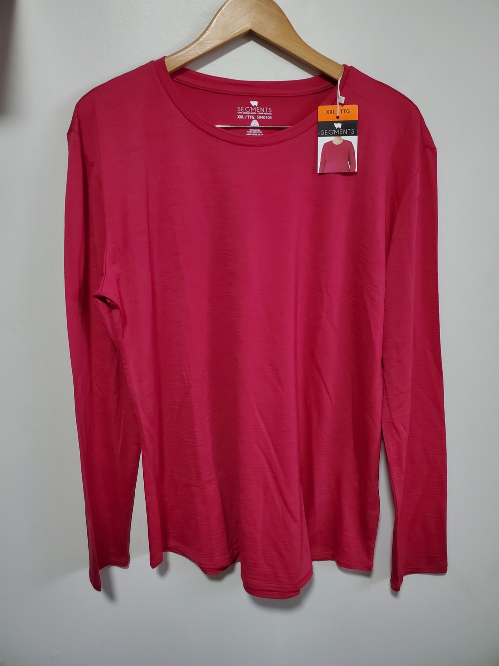 SEGMENTS NWT 100% Merino Wool Base Layer Top Shirt Berry XXL Long Sleeve Crew